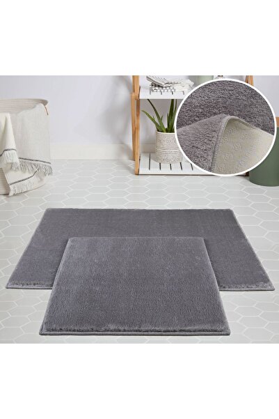 Myevilla My Evilla Modern Dekoratif Halı Jel Kaymaz Taban Peluş Açık Gri Pasp...