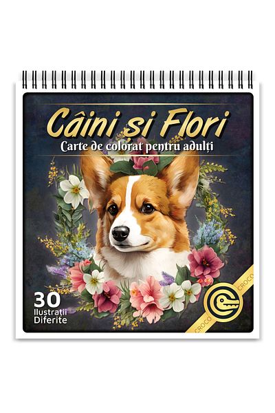 OEM Coloring Book for Adults, Dogs and Flowers, 30 Antistress Illustrations for Relaxation
