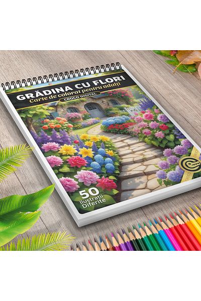 OEM Adult Coloring Book, Flower Garden, 50 Antistress Illustrations for Relaxation