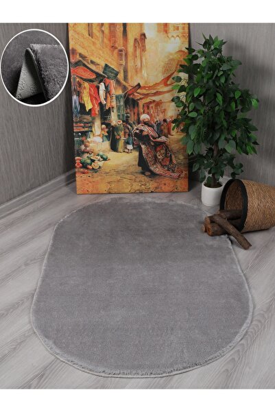 Myevilla My Evilla Modern Dekoratif Kaymaz Taban Rabbit Oval Halı Yolluk