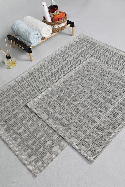 Myevilla 2-Piece Grey Toilet Seat Set - Natural Cotton, Rugs Washable Bath Mat and Carpet 60X100-50X60Cm