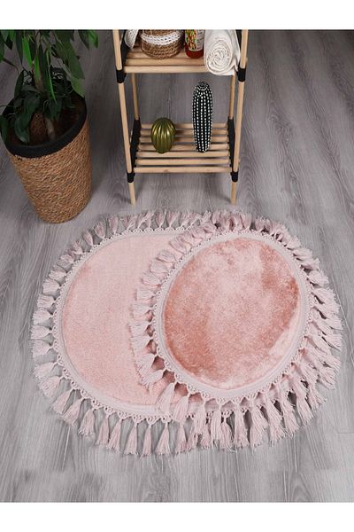 Myevilla My Evilla Modern Simirna Decorative Plush Oval Pompom Fringed Toilet Seat Set