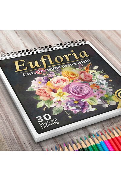 OEM Adult Coloring Book, Eufloria, 30 Antistress Illustrations With Flowers