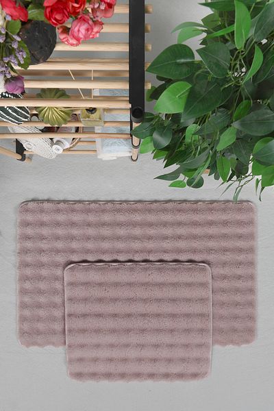 Myevilla Modern Bubble 2-Piece Plush Bath Mat Rug - Washable Non-Slip, Pink 50x80-50x40cm