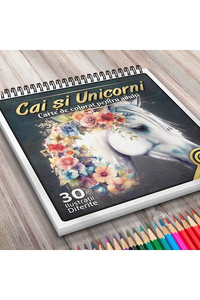OEM Adult Coloring Book, Horses and Unicorns, 30 Antistress Illustrations for Relaxation
