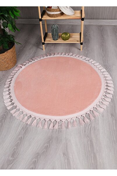 Myevilla Modern Dekoratif Yuvarlak Puffy Peluş Ponpon Saçaklı Salon Oturma Od...