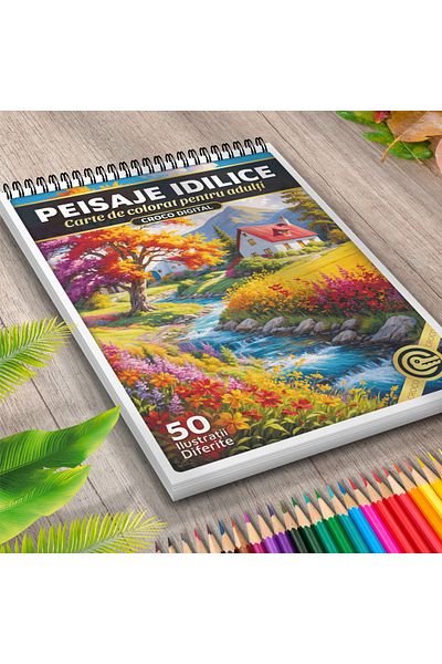 OEM Adult Coloring Book, Idyllic Landscapes, 50 Antistress Illustrations for Relaxation