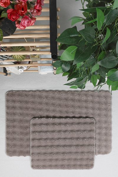Myevilla Modern Bubble 2-Piece Toilet Set - Washable Non-Slip Plush, 50x80-50x40cm Mink