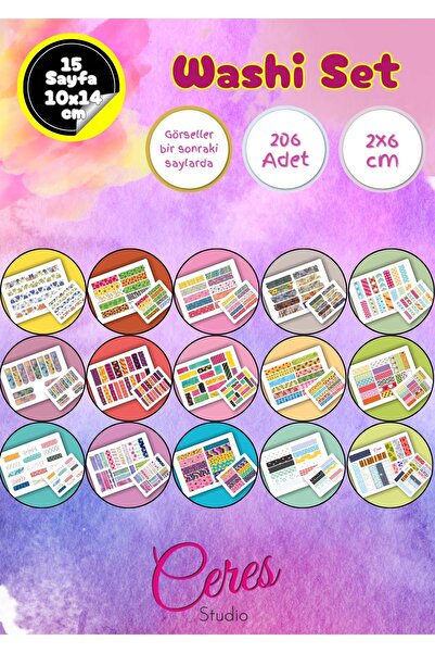 Ceres Studio 15 Sayfa 206 Adet Washi Tape Etiket Sticker Set (9x13cm 15 Sayfa...
