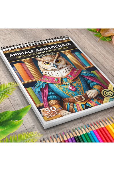 OEM Adult Coloring Book, Aristocrat Animals, 50 Antistress Illustrations for Relaxation