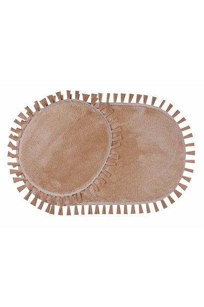 Myevilla Modern Decorative Washable Plush Puffy Non-Slip Base Oval Tassel Fringed 2-Piece Bath Mat 50x80