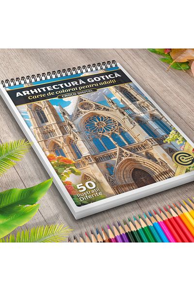 OEM Adult Coloring Book, Gothic Architecture, 50 Antistress Illustrations for Relaxation
