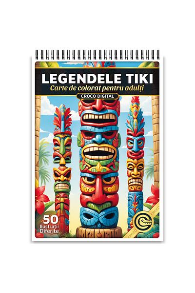 OEM Adult Coloring Book, Tiki Legends, 50 Antistress Illustrations for Relaxation