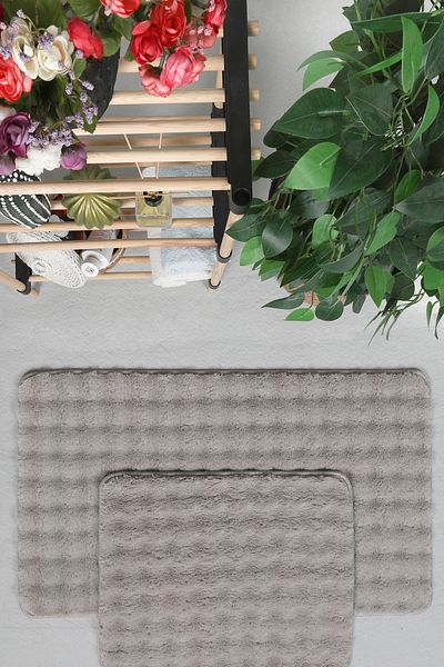 Myevilla Modern Bubble 2-Piece Plush Bath Mat and Rug Set - Washable Non-Slip, Beige, 50x80-50x40cm