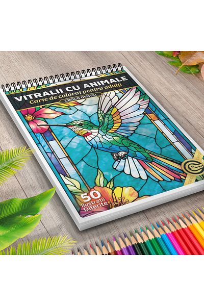OEM Adult Coloring Book, Stained Glass Animals, 50 Antistress Illustrations for Relaxation