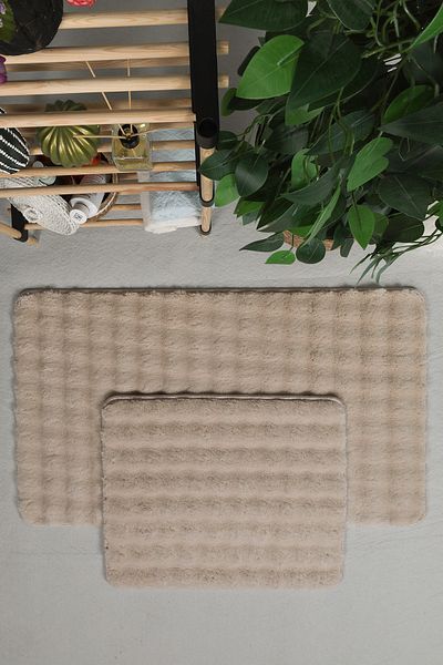 Myevilla Modern Bubble Washable Non-Slip Plush Bath Mat Carpet 2-Piece Toilet Seat Set 50X80-50X40Cm Light Be