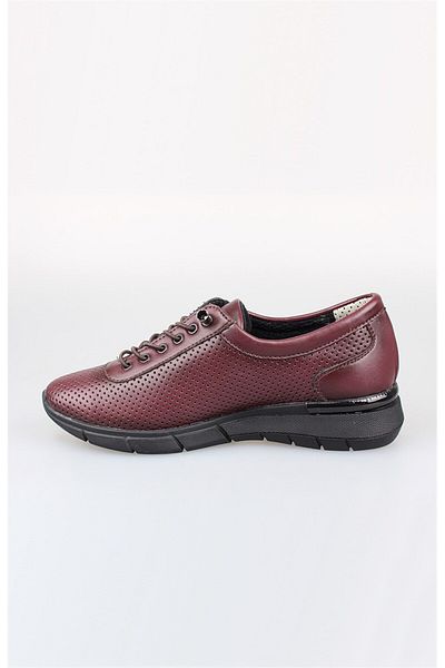 EDİK Claret Red Genuine Leather Edik Daily and Mother Shoes - Heel Cushioned System F215