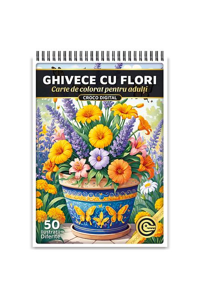 OEM Adult Coloring Book, Flower Pots, 50 Antistress Illustrations with Flowers for Relaxation