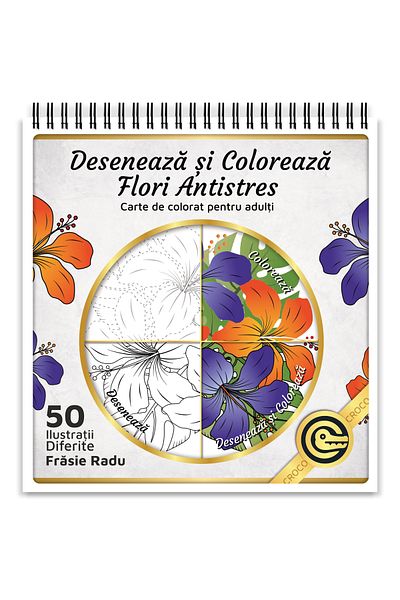 OEM Adult Coloring Book, Draw and Color Antistress Flowers, 50 Illustrations