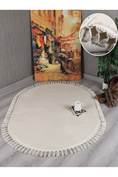 Myevilla My Evilla Modern Dekoratif Kaymaz Taban Rabbit Oval Örgü Saçaklı