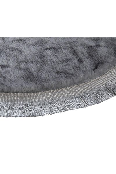 Myevilla My Evilla Modern Decorative Carpet Gel Non-Slip Base Plush Gray Patterned Fringed Oval Floor Mat Set 50x80