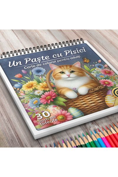OEM Adult Coloring Book, An Easter with Cats, 30 Easter Illustrations
