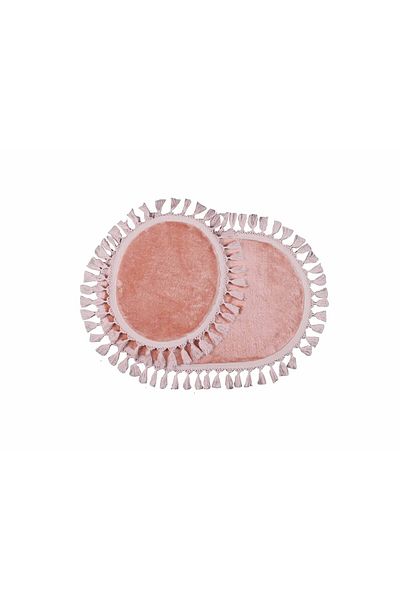Myevilla My Evilla Modern Simirna Decorative Plush Oval Pompom Fringed Toilet Seat Set