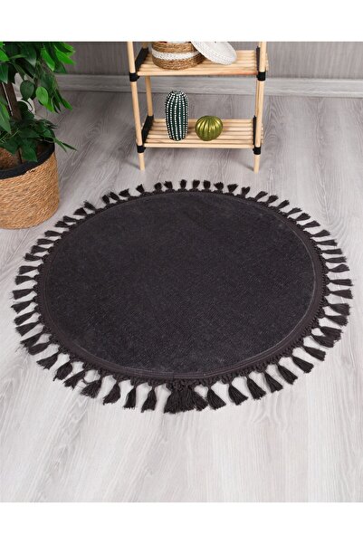 Myevilla Modern Dekoratif Yuvarlak Puffy Peluş Ponpon Saçaklı Salon Oturma Od...