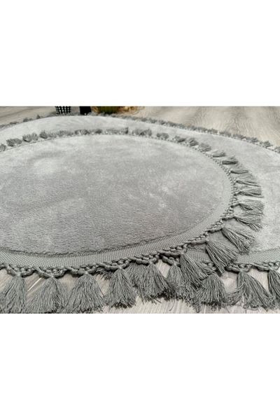 Myevilla My Evilla Modern Simirna Decorative Plush Oval Pompom Fringed Toilet Seat Set