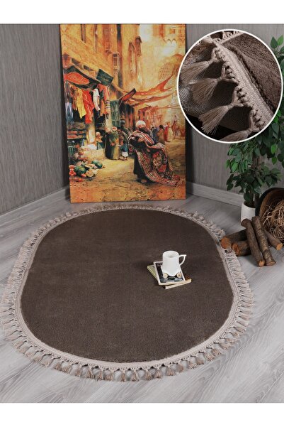 Myevilla My Evilla Modern Dekoratif Kaymaz Taban Rabbit Oval Örgü Saçaklı