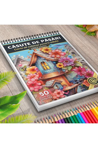 OEM Adult Coloring Book, Birdhouses, 50 Antistress Illustrations for Relaxation