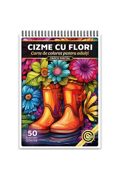 OEM Adult Coloring Book, Boots With Flowers, 50 Antistress Illustrations For Relaxation