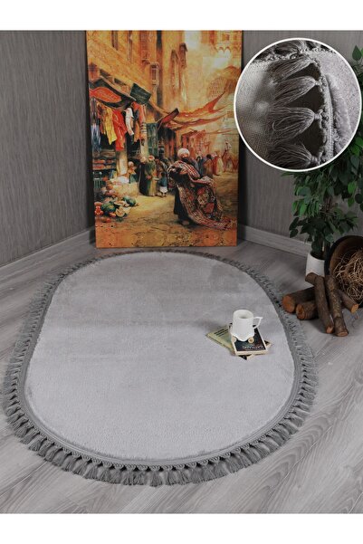 Myevilla My Evilla Modern Dekoratif Kaymaz Taban Rabbit Oval Örgü Saçaklı