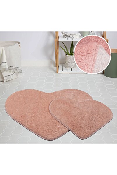 Myevilla My Evilla Modern Decorative Carpet Gel Non-Slip Base Plush Puffy Heart Model Pink Floor Mat Set 70X100-7