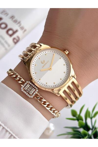 Revello By Grinicci Seri Çelik Taşlı Özel Altın Kaplama 30 Mt Su Geçirmez Bil...