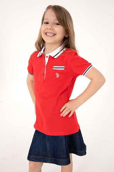 U.S. Polo Assn. Girl's Red Polo Collar Functional Pocket Basic T-Shirt 50310223-Vr030