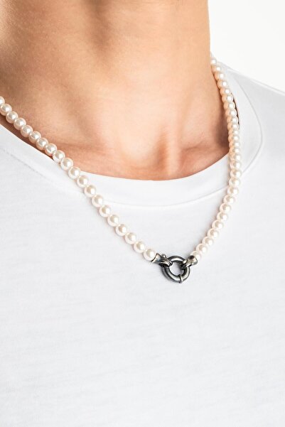 So CHIC... İnci Taşlı 50 Cm Gümüş Erkek Kolye