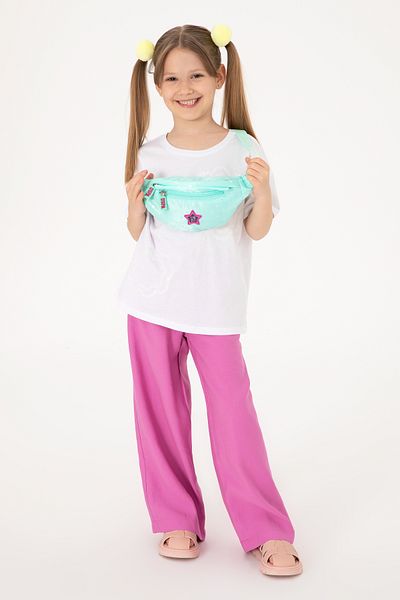 U.S. Polo Assn. Girls' Fuchsia Loose Fit Modal Blended Canvas Trousers 50309120-Vr023