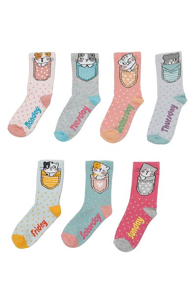 Polaris Caty Day 7 Li Skt-G 3Pr Multicolored Girl's 7 Pack Socks