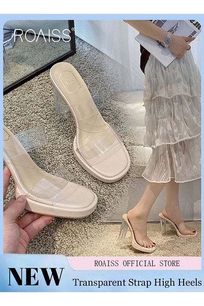 ROAISS Women High Heels with Transparent One Strap Design