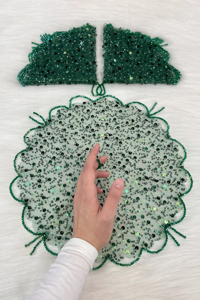 ZEYMERADE Green Bride Groom Handkerchief Sequin Sequin Pearl and Crystal Stone Detailed Wedding Henna Circumcision Promise Engagement Halay