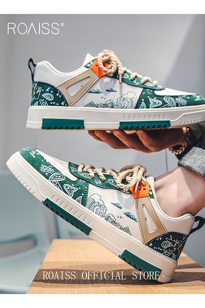 ROAISS New Men Lace up Front Colorblock Sneakers Sport Outdoor Canvas Skate Shoes
