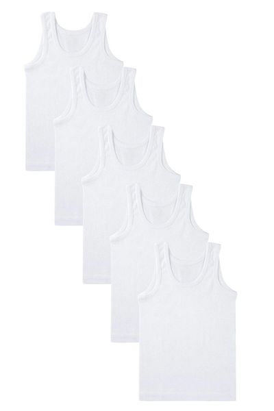 ExLove 5-Piece Men's Plain White Color Children's Undershirt Cotton