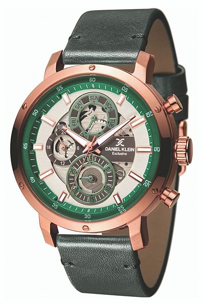 Daniel Klein Green Leather Strap Functional Men's Wristwatch