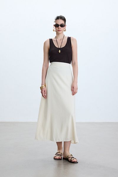 BE BLUE Ecru Crinkle Skirt
