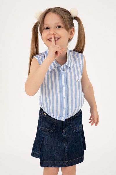 U.S. Polo Assn. Girls Blue Striped Sleeveless Shirt 50306618-Vr036