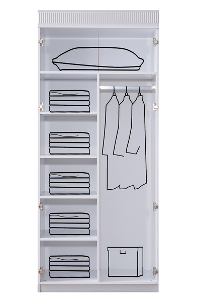 Setay Gardırop, Vira 4 Kapaklı Dolap ve Ledli Kitaplık - Pembe