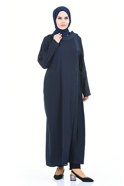 sefamerve Navy Blue Κεντημένο Πανί Şile Ferace - 0096-01