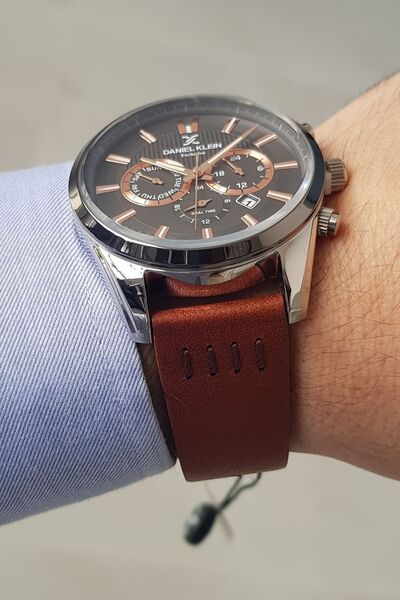 Daniel Klein New Model Functions Active Brown Leather Strap Men's Wrist Watch