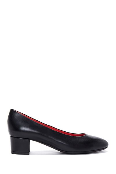 Derimod Gritti Women's Black Heeled Genuine Leather Thick Short Heeled Shoes 22Sfd110818